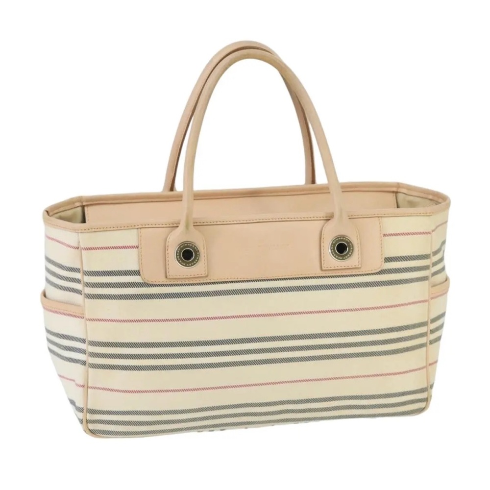 Burberry Canvas Tote with Beige and Gray Stripes